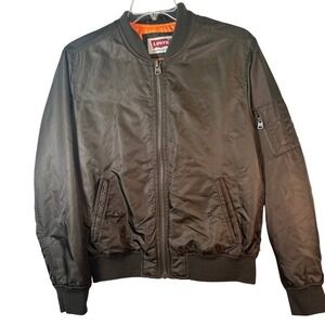 Levis Bomber Jacket Mens Medium Olive Green Nylon Quilted Orange Lined Zip Front